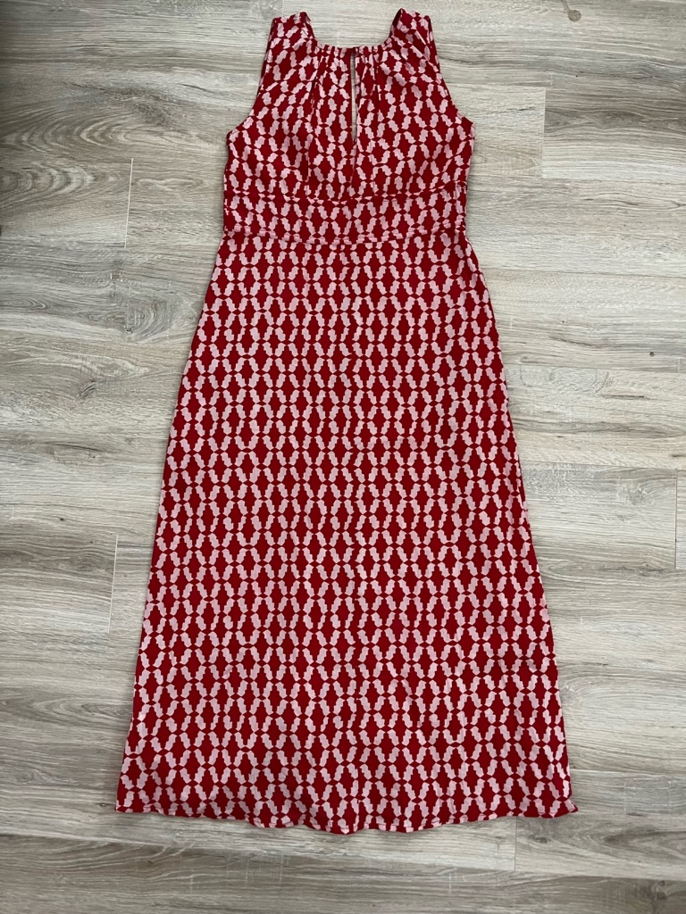 Babbaki Women’s Red and White Diamond Sleeveless Maxi Dress - Size Small - Picture 7 of 7